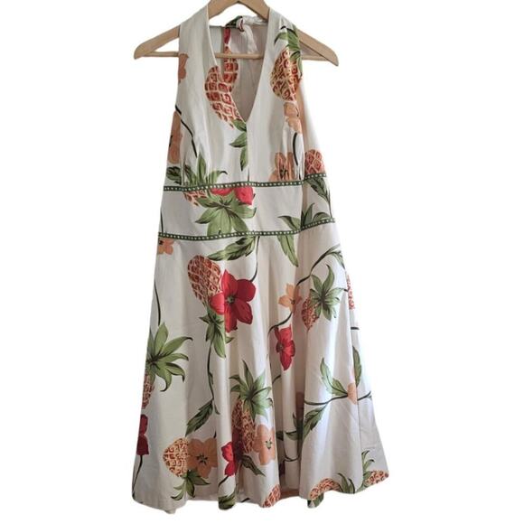 Donna Ricco Womens Tropical Pineapple Floral Halter Dress Size 16W - Picture 1 of 8